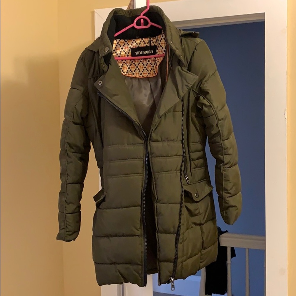 Olive Green Steve Madden Knee Length Coat